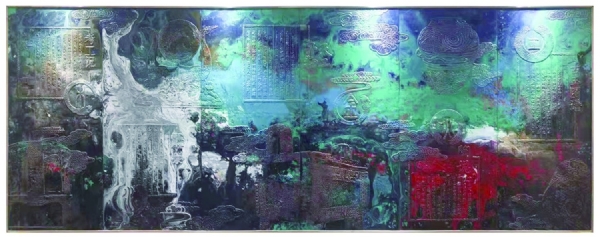 《中国工艺美术协会前厅壁画》作者： 伊峻慷、吴守峰   材质：青铜  艺术着色  尺寸：3.7x1.42m  安放：北京 